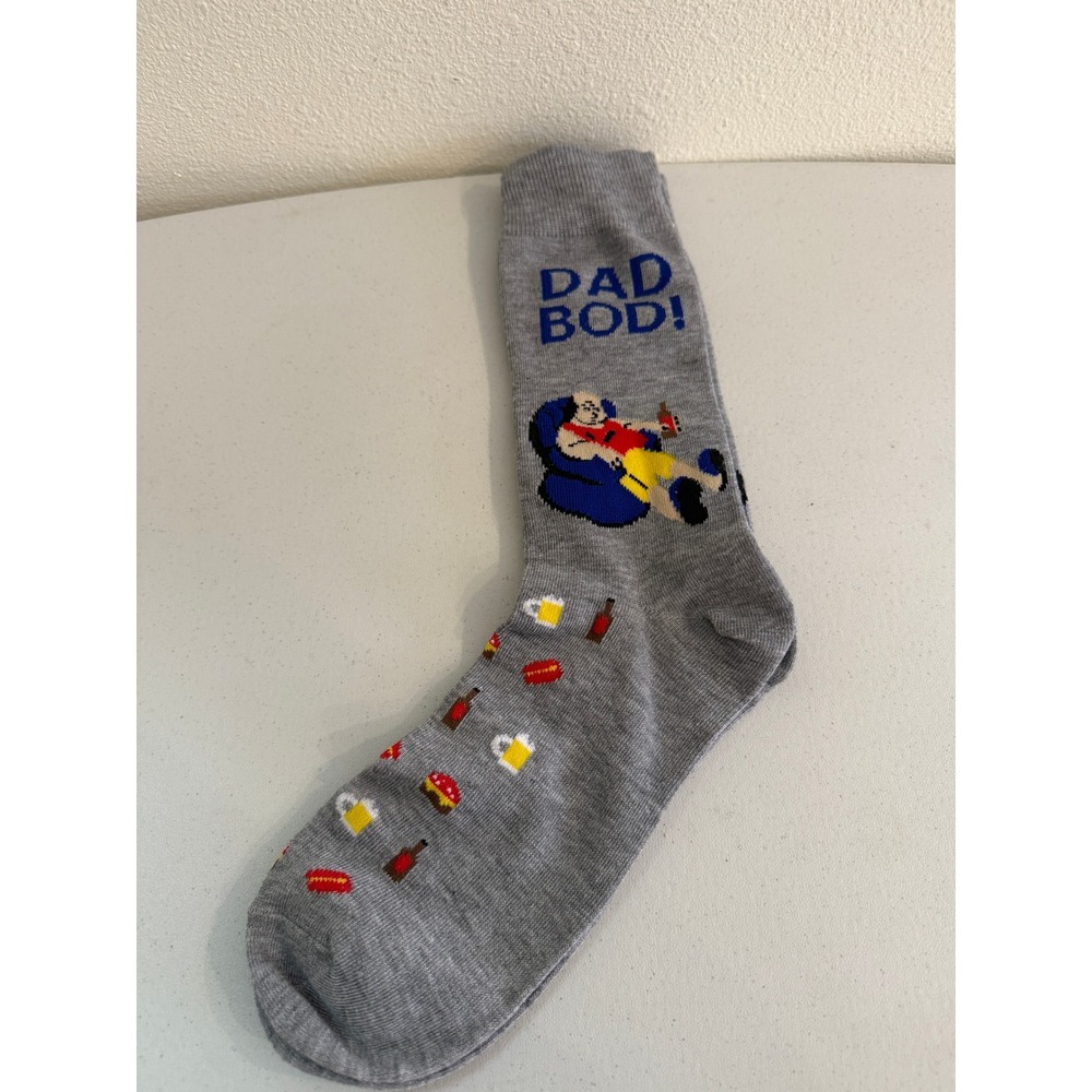 Dad Bod Novelty Crew Socks Gray Beer Burger Hot Dog Gag Gift Mens Humor